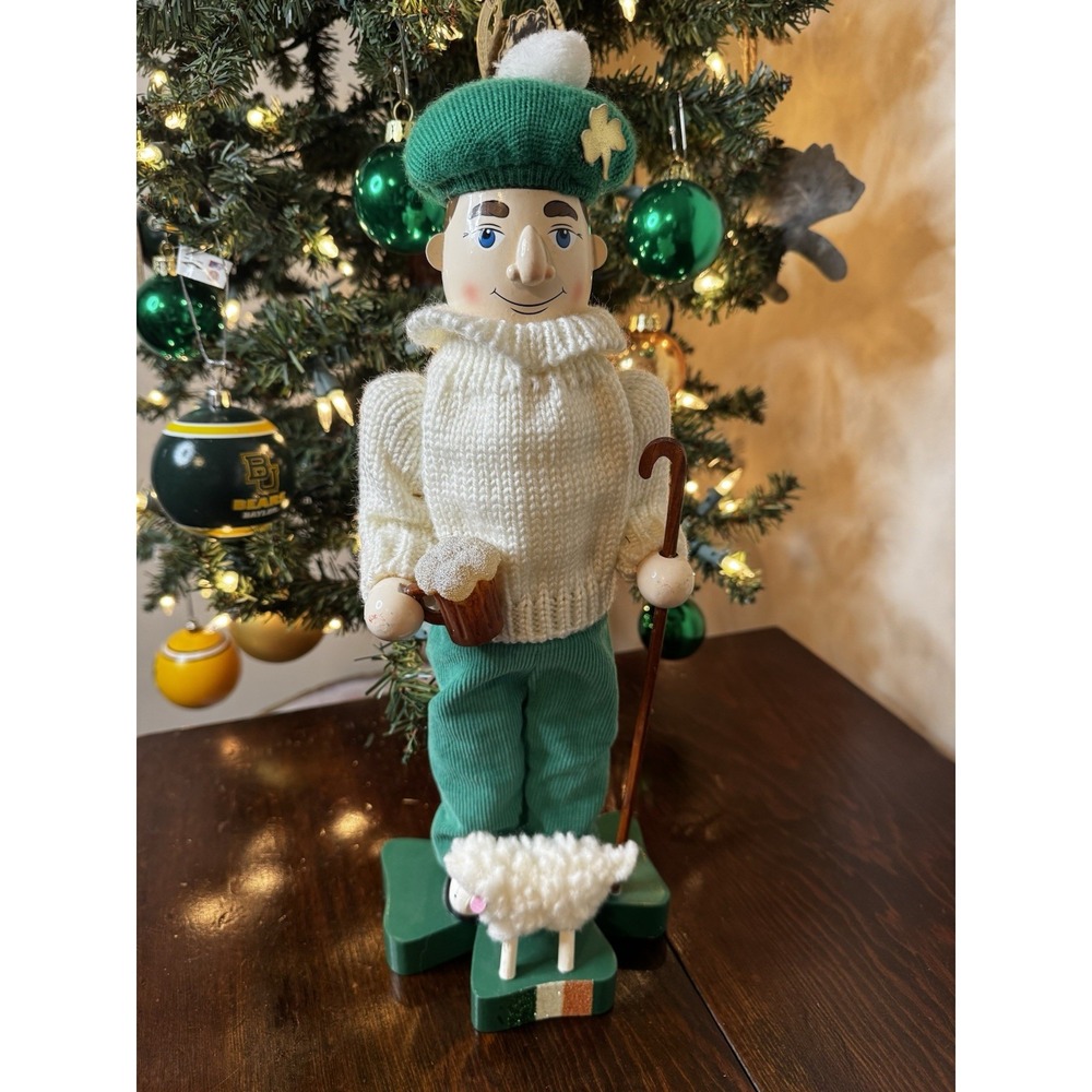 Vintage 2005 Christmas Nutcracker Village Irishman Shamrock Base Sheep Beer Mug